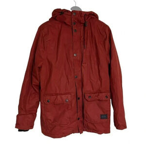 H&M S mens red/terra cotta‎ quilted lined coat with hood LNC